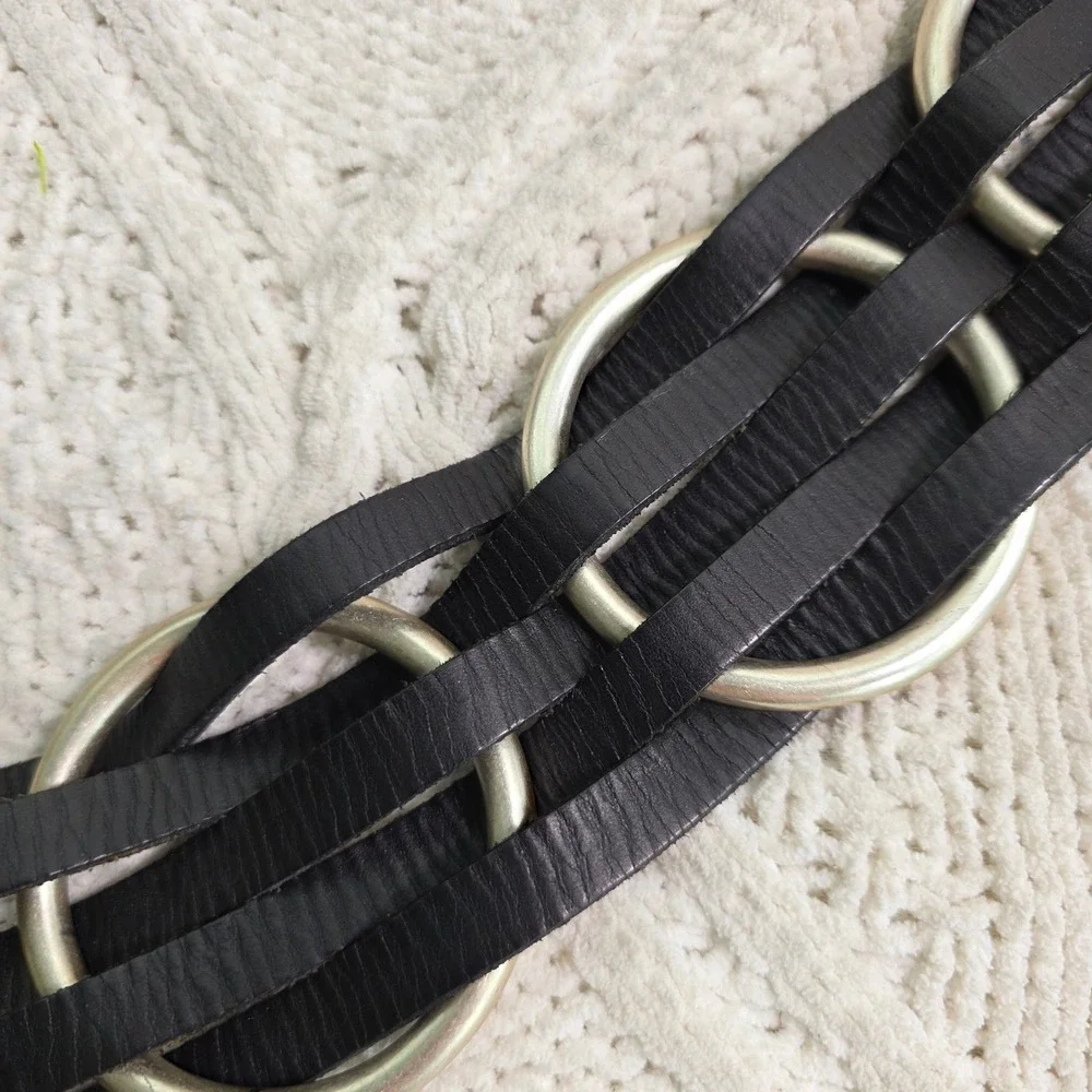 VTG‎ Linea Pelle Leather Belt Black O-Ring Woven HEAVY THICK 40
